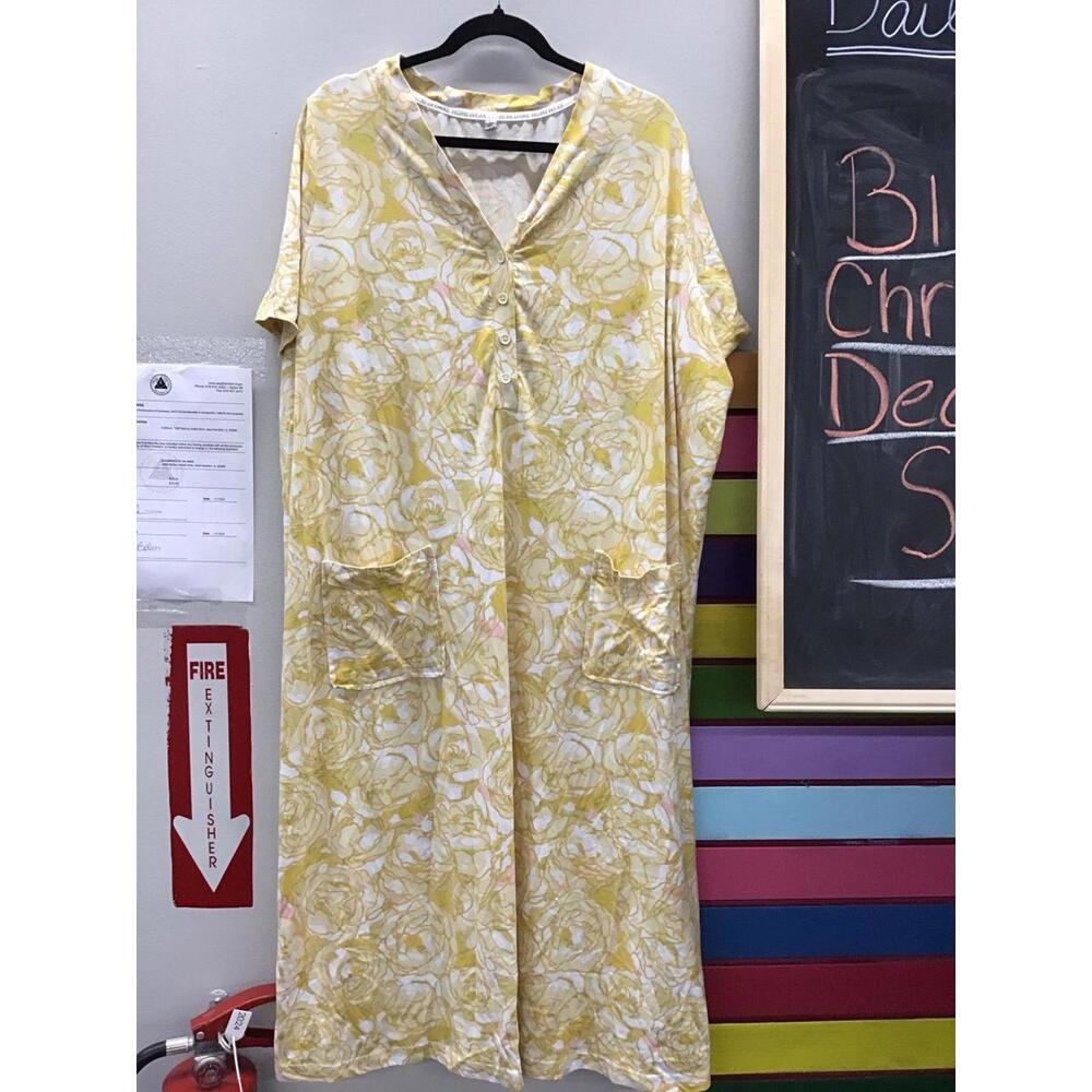 Berkshire homewear print silky smooth night dress size 1X warm yellow new qvc
